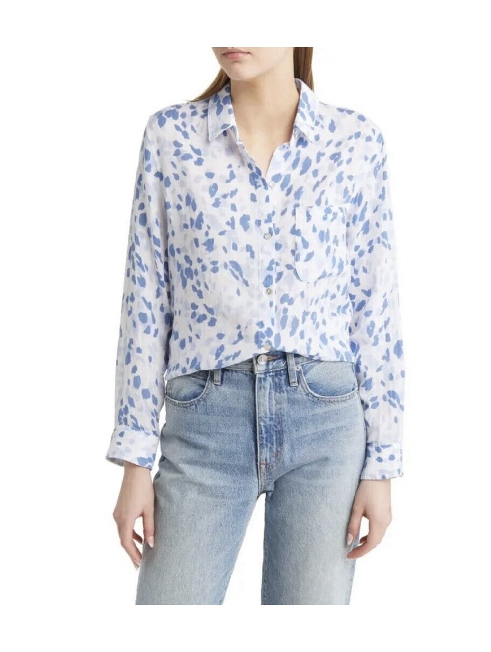 RAILS  Ellis Spot Print Organic Cotton Gauze Button-Up Shirt In Spotted Blue-XS